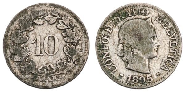 SWITZERLAND 10 rappen 1895 F