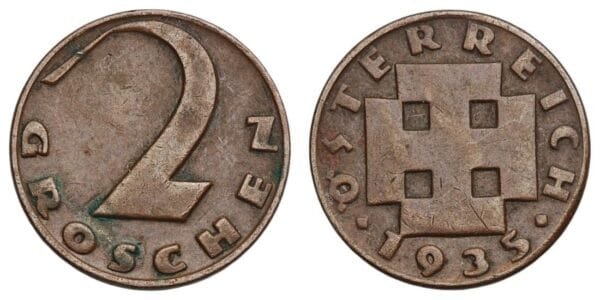 AUSTRIA 2 groschen 1935 VF