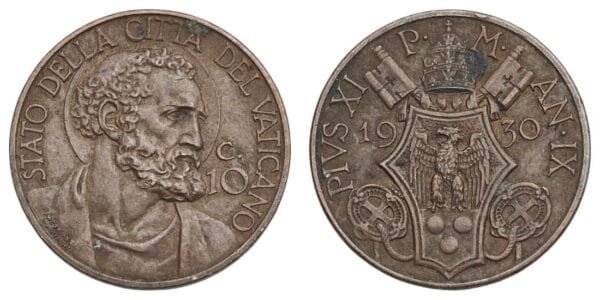 VATICAN CITY 10 centesimi 1930 VF