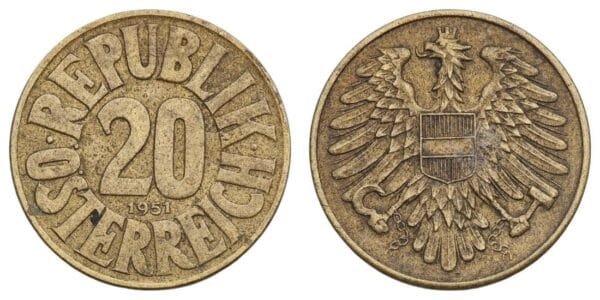 AUSTRIA 20 groschen 1951 VF