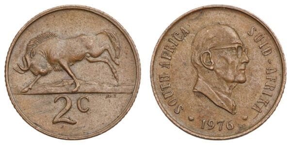 SOUTH AFRICA 2 cents 1976 VF