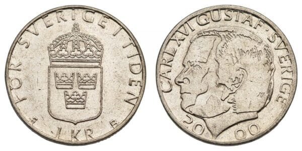 SWEDEN 1 krona 2000 VF+