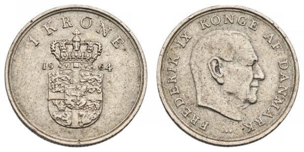 DENMARK 1 krone 1964 VF