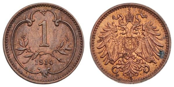 AUSTRIA 1 heller 1914 XF