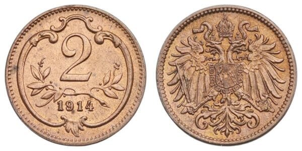 AUSTRIA 2 heller 1914 XF