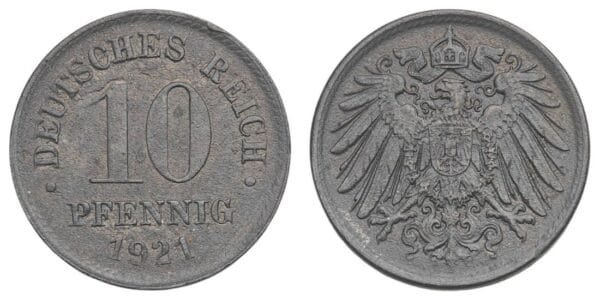 GERMANY 10 pfennig 1921 / Weimar Republic / VF+