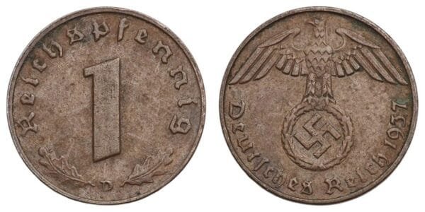 GERMANY 1 reichspfennig 1937D / 3rd Reich / VF