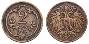 AUSTRIA 2 heller 1894 VF