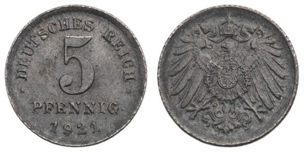GERMANY 5 pfennig 1921 / Weimar Republic / VF