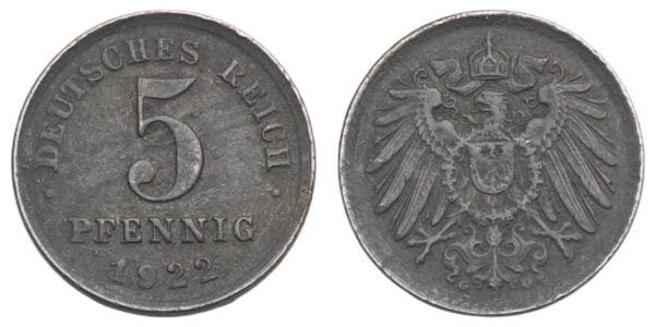 GERMANY 5 pfennig 1922 / Weimar Republic / VF