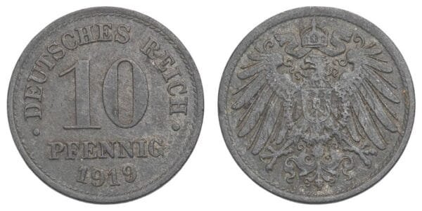 GERMANY 10 pfennig 1919 / Weimar Republic / VF