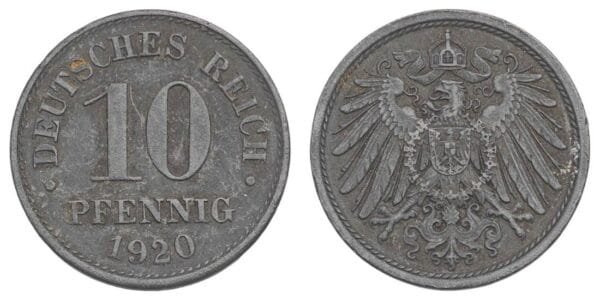GERMANY 10 pfennig 1920 / Weimar Republic / VF