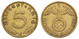GERMANY 5 reichspfennig 1937J / 3rd Reich / VF