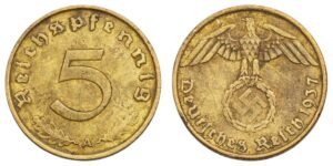GERMANY 5 reichspfennig 1937A / 3rd Reich / VF