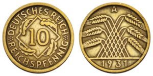 GERMANY 10 reichspfennig 1931A / Weimar Republic / VF