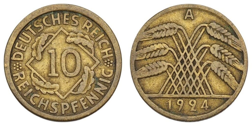 NJEMAČKA 10 rajhspfeniga 1924A / Weimarska Republika / VF