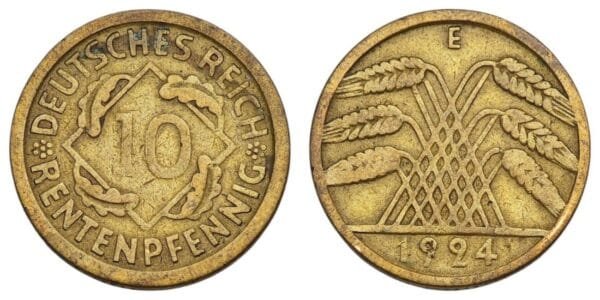 GERMANY 10 rentenpfennig 1924E / Weimar Republic / VF