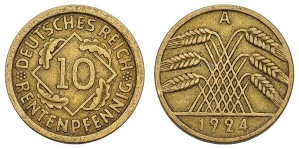 GERMANY 10 rentenpfennig 1924A / Weimar Republic / VF