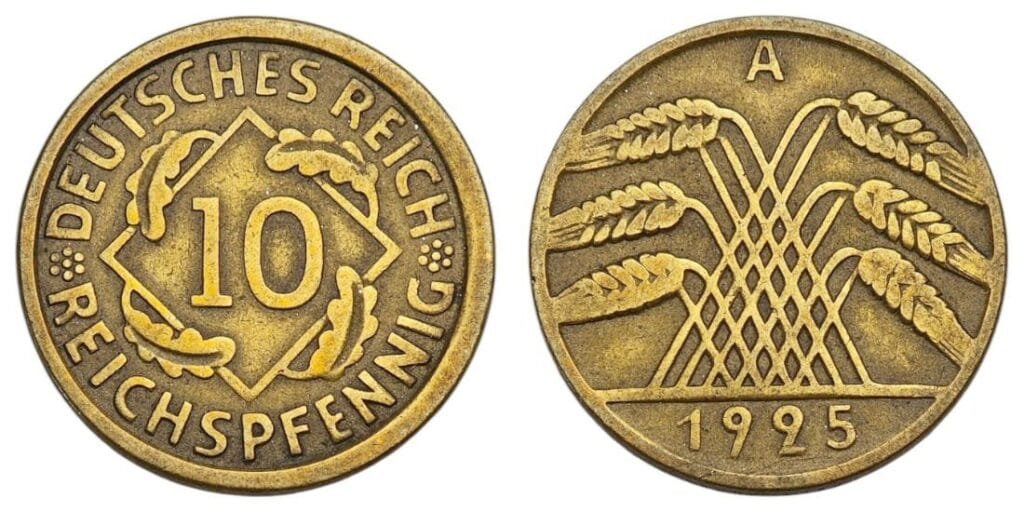 GERMANY 10 reichspfennig 1925A / Weimar Republic / VF