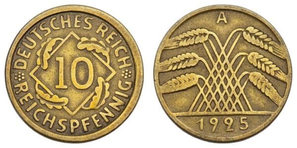 GERMANY 10 reichspfennig 1925A / Weimar Republic / VF
