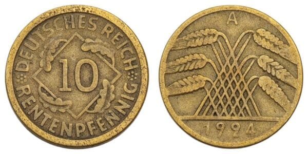 GERMANY 10 rentenpfennig 1924A / Weimar Republic / VF