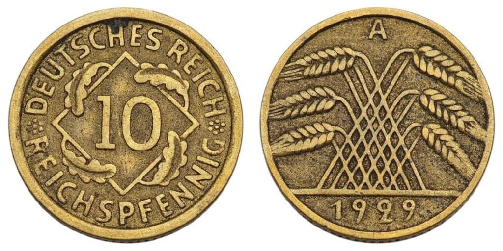 GERMANY 10 reichspfennig 1929A / Weimar Republic / VF