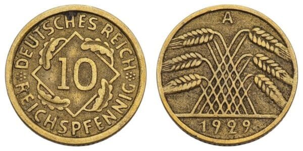 GERMANY 10 reichspfennig 1929A / Weimar Republic / VF