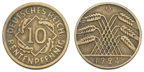 GERMANY 10 rentenpfennig 1924G / Weimar Republic / VF