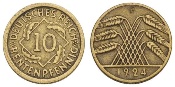 GERMANY 10 rentenpfennig 1924F / Weimar Republic / VF