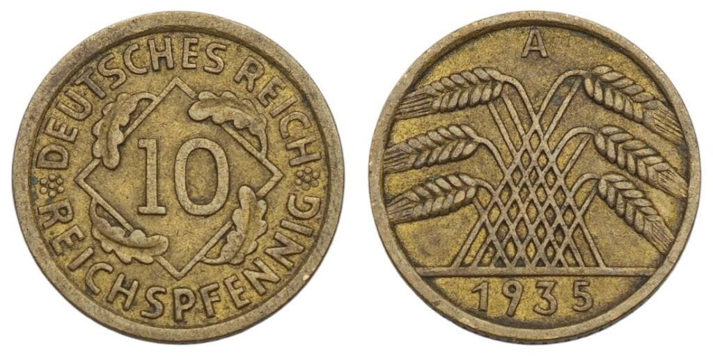 GERMANY 10 reichspfennig 1935A / 3rd Reich / VF