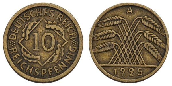GERMANY 10 reichspfennig 1925A / Weimar Republic / VF