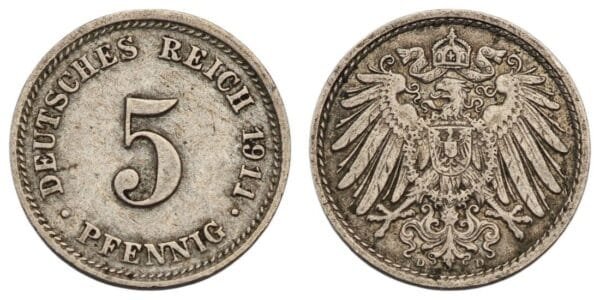 GERMANY 5 pfennig 1911D / Empire / VF