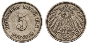 GERMANY 5 pfennig 1911J / Empire / VF