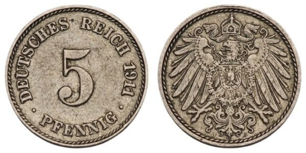 GERMANY 5 pfennig 1911J / Empire / VF