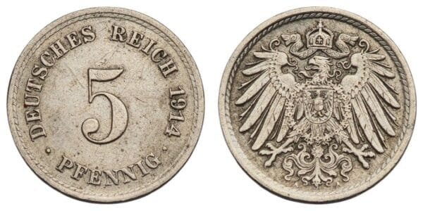 GERMANY 5 pfennig 1914A / Empire / VF