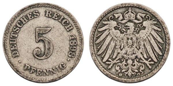 GERMANY 5 pfennig 1898G / Empire / VF