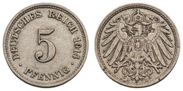 GERMANY 5 pfennig 1914D / Empire / VF