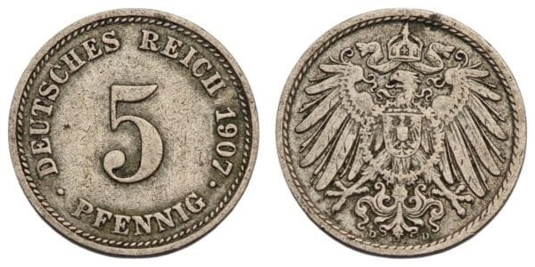 GERMANY 5 pfennig 1907A / Empire / VF