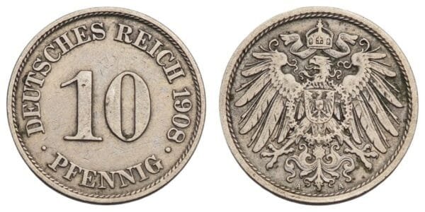GERMANY 10 pfennig 1908A / Empire / VF