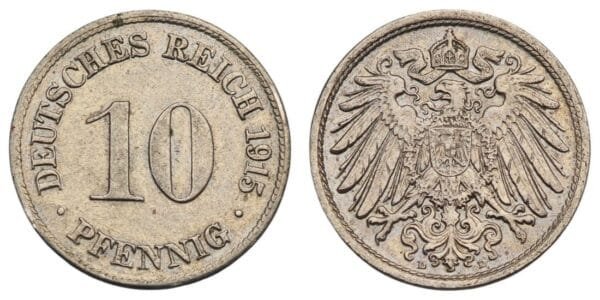 GERMANY 10 pfennig 1915D / Empire / VF