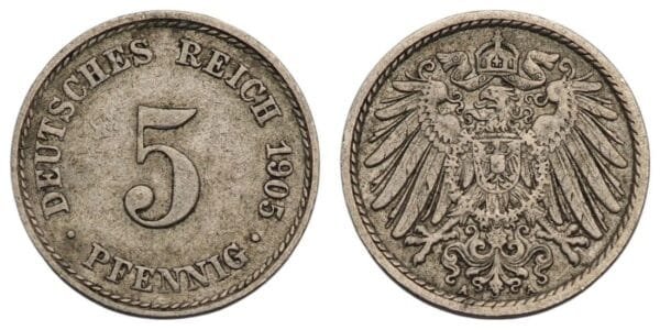GERMANY 5 pfennig 1905A / Empire / VF