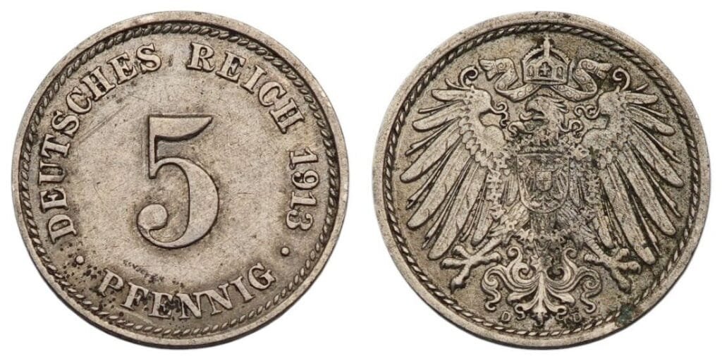GERMANY 5 pfennig 1913D / Empire / VF