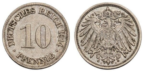 GERMANY 10 pfennig 1914D / Empire / VF