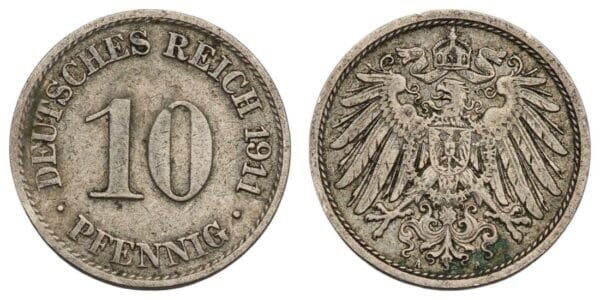 GERMANY 10 pfennig 1911A / Empire / VF