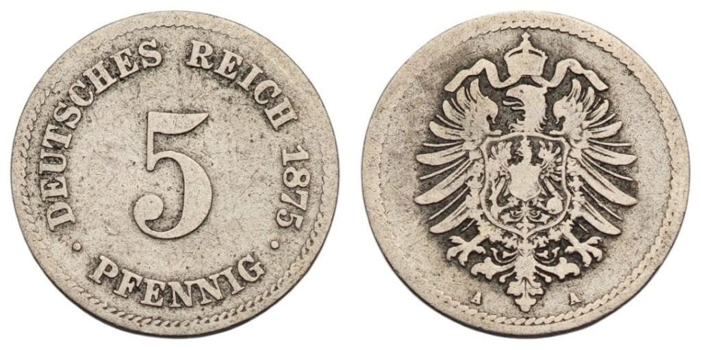 GERMANY 5 pfennig 1875A / Empire / VF