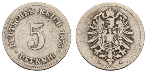 GERMANY 5 pfennig 1875A / Empire / VF
