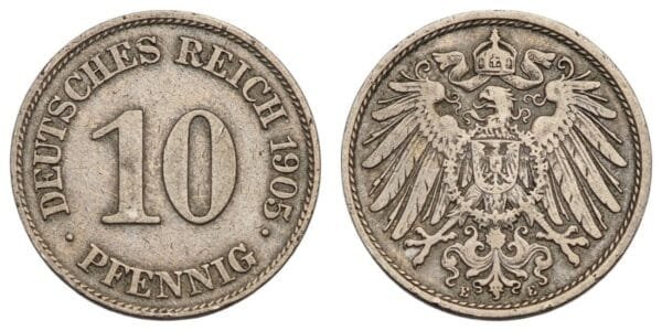 GERMANY 10 pfennig 1905E / Empire / VF