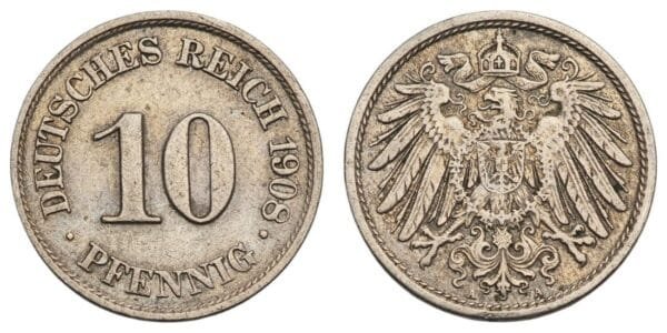 GERMANY 10 pfennig 1908A / Empire / VF