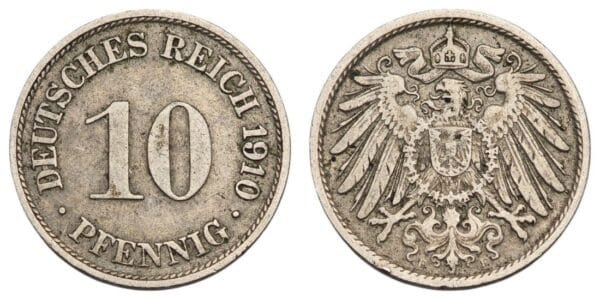 GERMANY 10 pfennig 1910F / Empire / VF