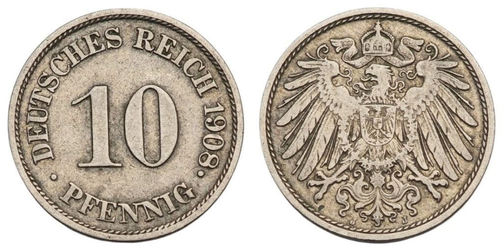 GERMANY 10 pfennig 1908J / Empire / VF